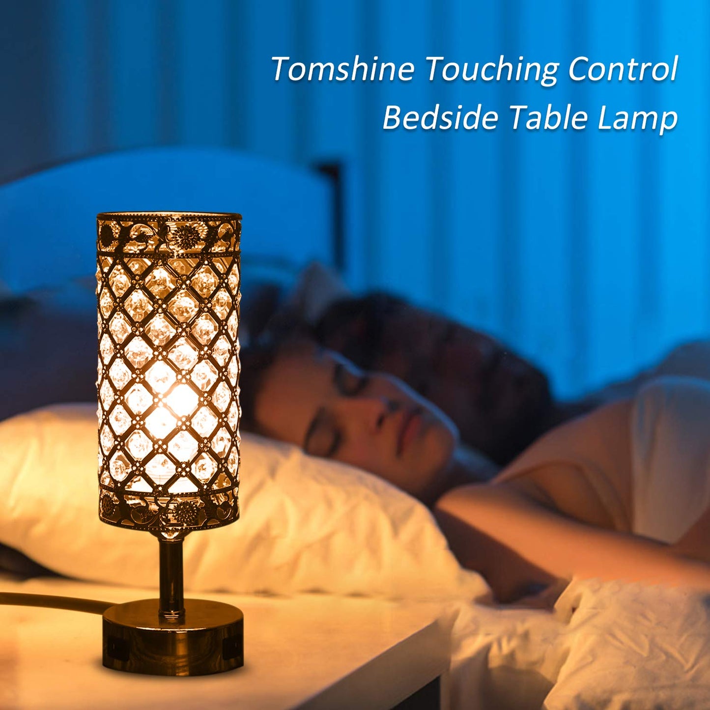 Tomshine Touch Control Crystal Bedside Lamp with Dual USB Port 3-Way Dimmable Table Lamp with E27 Glitter Lampshade for Bedrooms Living Room(LED Bulb Included) (Silver),LT132UK 1 Pack Silver