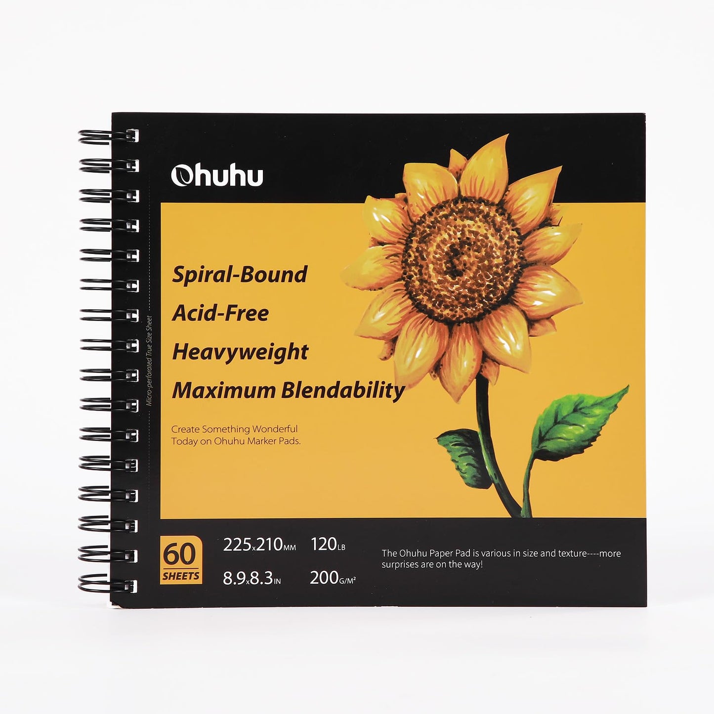 Ohuhu Sketchbook Spiral Bound - Alcohol Marker Paper - 120 Pages/60 Sheets - 200GSM Very Thick Smooth Drawing Papers - Portrait - Hardback Sketch Book for Drawing and Sketching, 22.5 x 21cm 8.9 x 8.3"