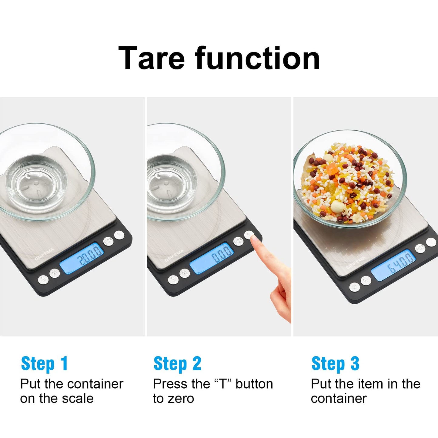 GRIFEMA GA2003 Digital Kitchen Scales with Trays, 500g/0.01g Food Weighing Scales Kitchen, Pocket Scales with Backlit LCD Display (Batteries Included) 0.01-500g Single