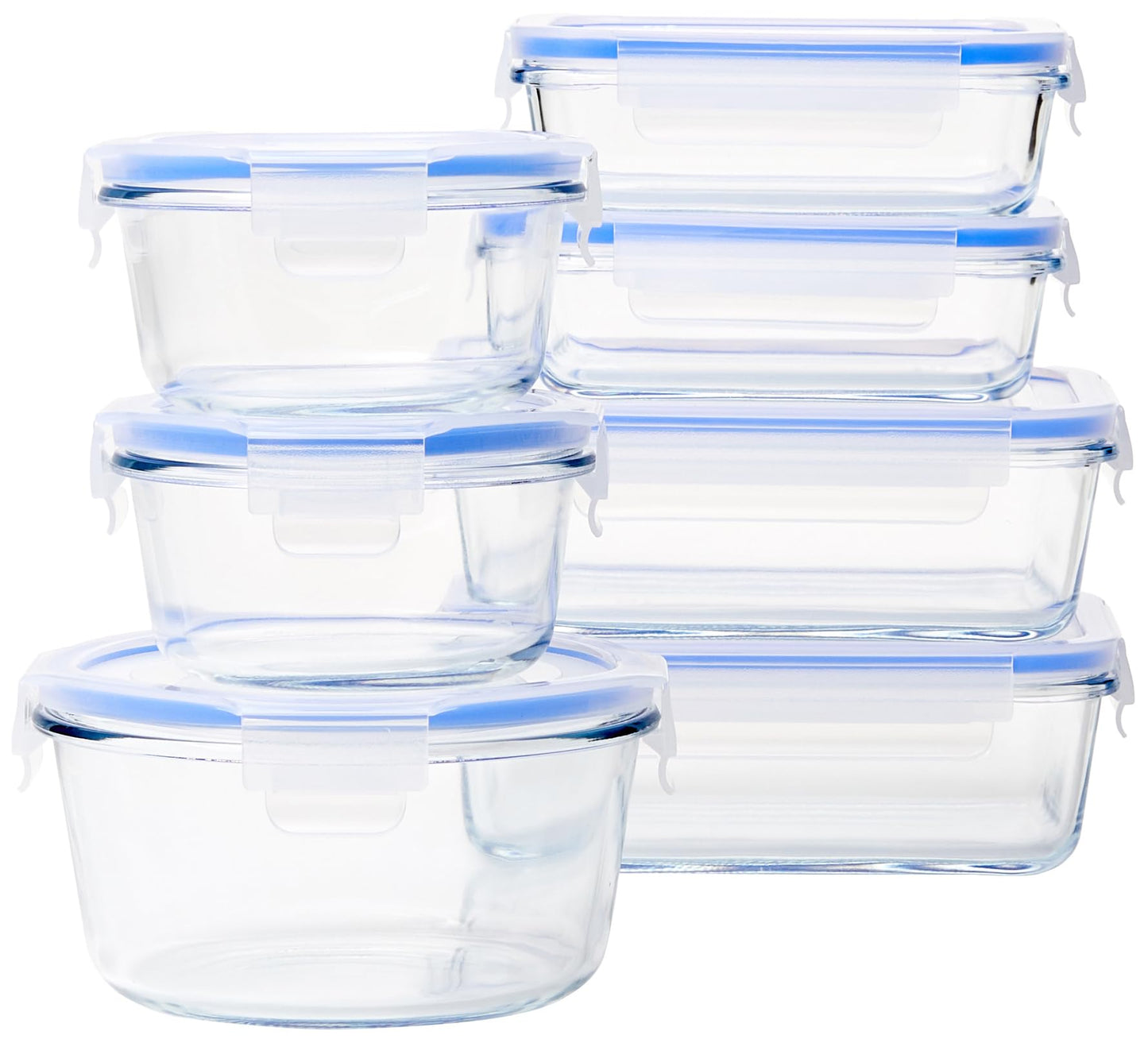 Amazon Basics Airtight Glass Food Storage Container Set with BPA-Free & Locking Plastic Lids, 14 Pieces (7 Containers + 7 Lids), Clear Single