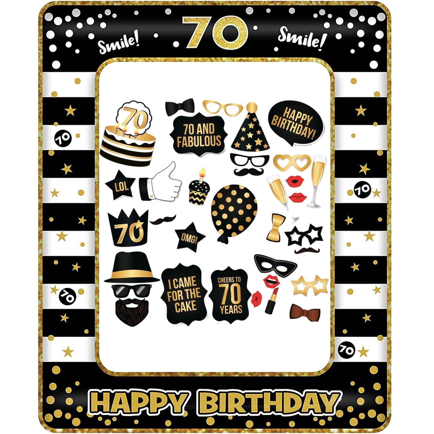 70th Birthday Decorations Girls Boys,Black Gold Inflatable Selfie Frame&34Pcs 70th Birthday Photo Booth Props,Giant Inflatable Party Photo Booth Frame for Ladies Men 70th Birthday Party Decorations Black Gold