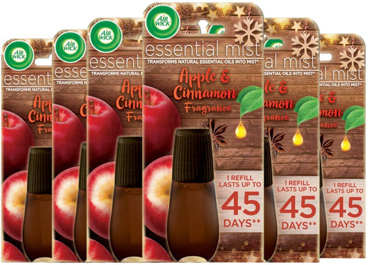 Air Wick |Apple & Cinnamon| Essential Mist Air Freshener Refill |20ml| Pack of 6 Apple,Cinnamon 1 Count (Pack of 6)