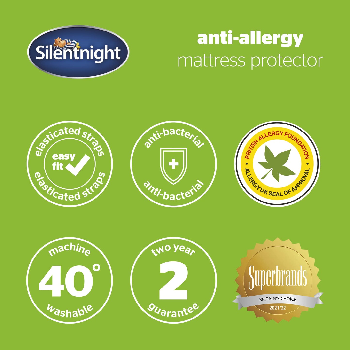 Silentnight Anti-Allergy Mattress Protector – Mattress Cover Bed Pad Topper with Elasticated Straps Protecting Against Bacteria and Dust Mites – Comfortable and Machine Washable - Single, White Pack of 1