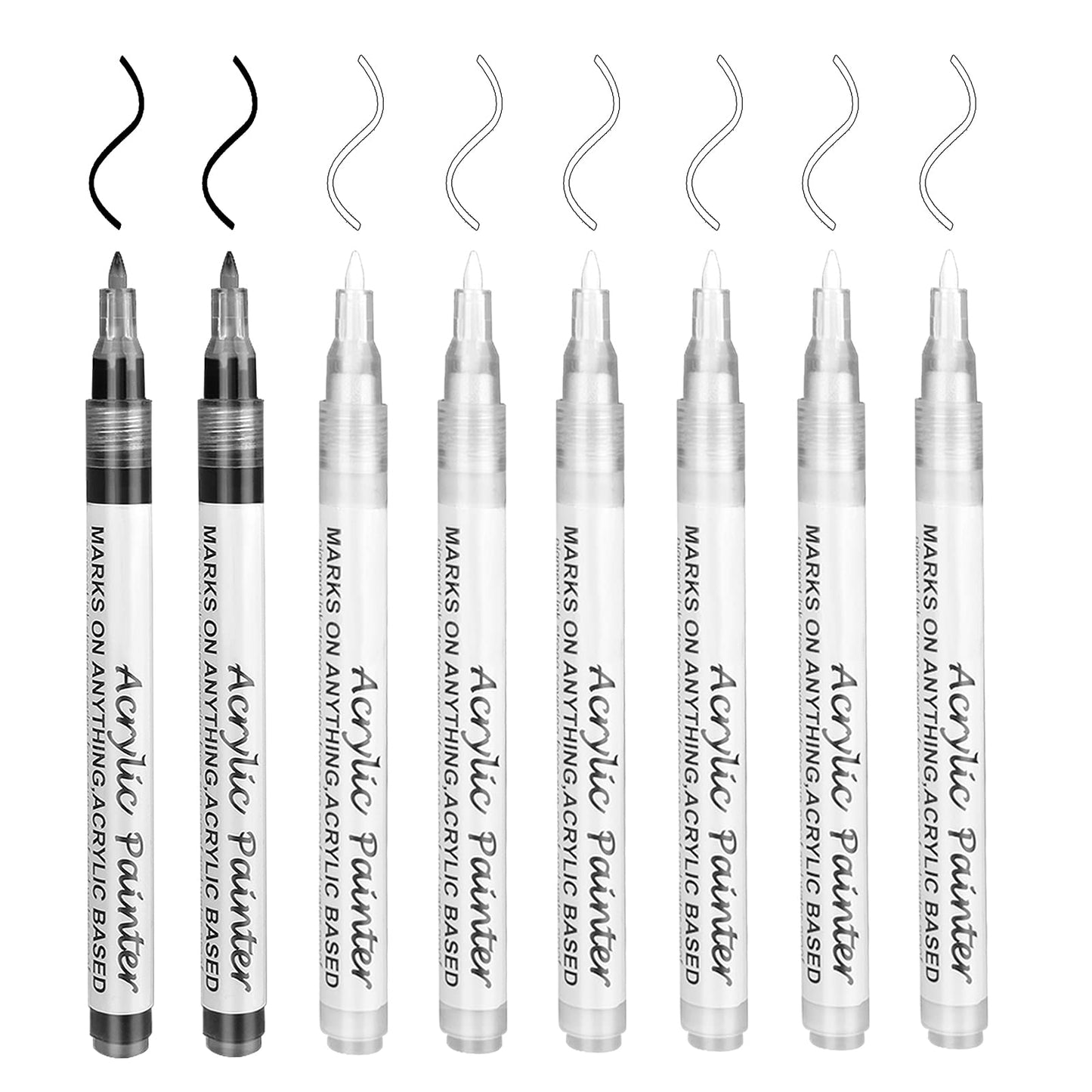 White Marker Pen, 8 Pack 0.7mm Acrylic Paint Pen white permanent marker for Rock, Wood, Fabric, Glass, Canvas, Wood, Permanent Water Based, Extra-fine Tip (6 white & 2 black) B-6 white + 2 black