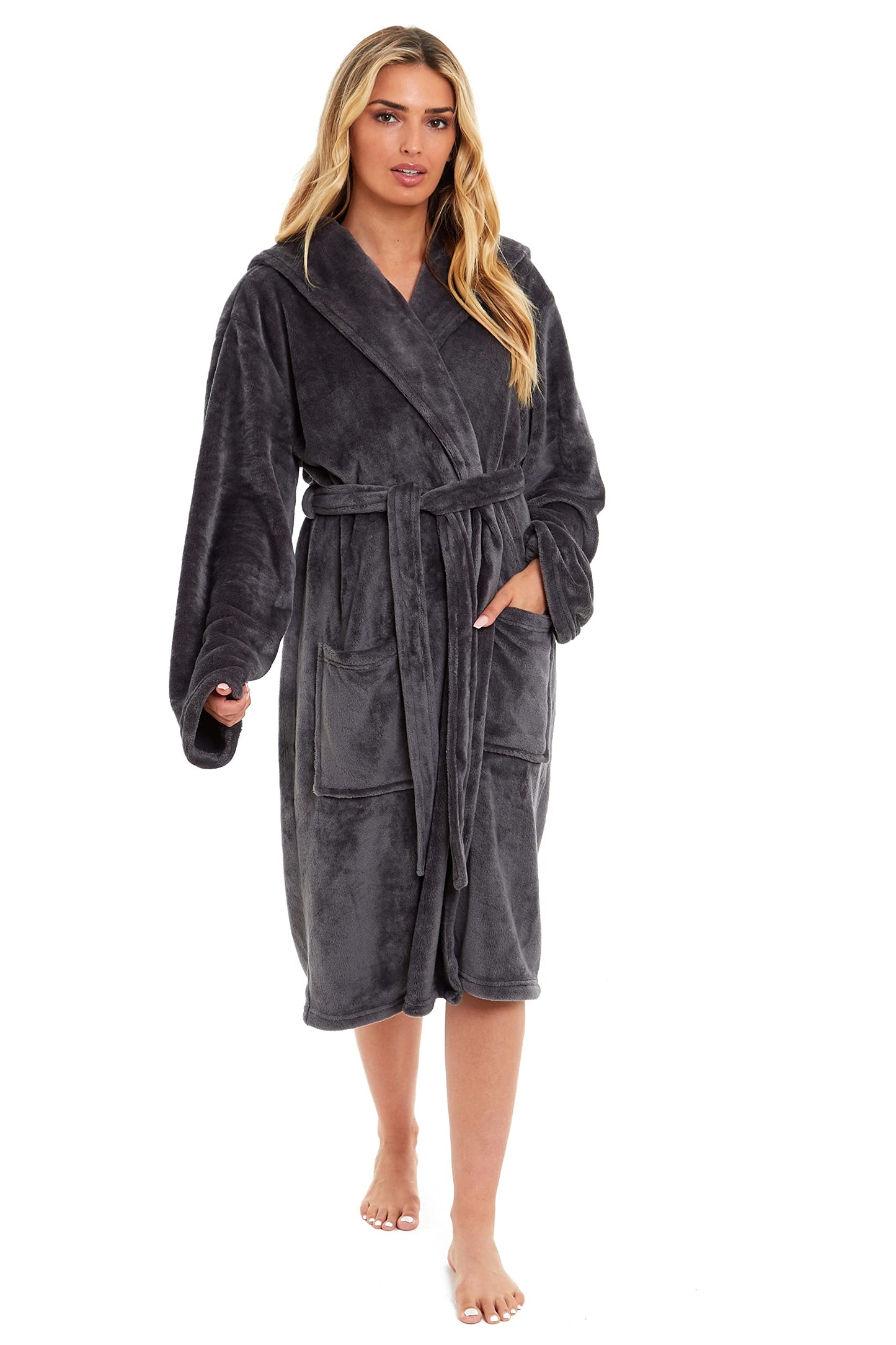 Daisy Dreamer Ladies Dressing Gown Soft Plush Bath Robe for Women Housecoat Loungewear Bathrobe Soft Shimmer Fleece Gowns Charcoal XL