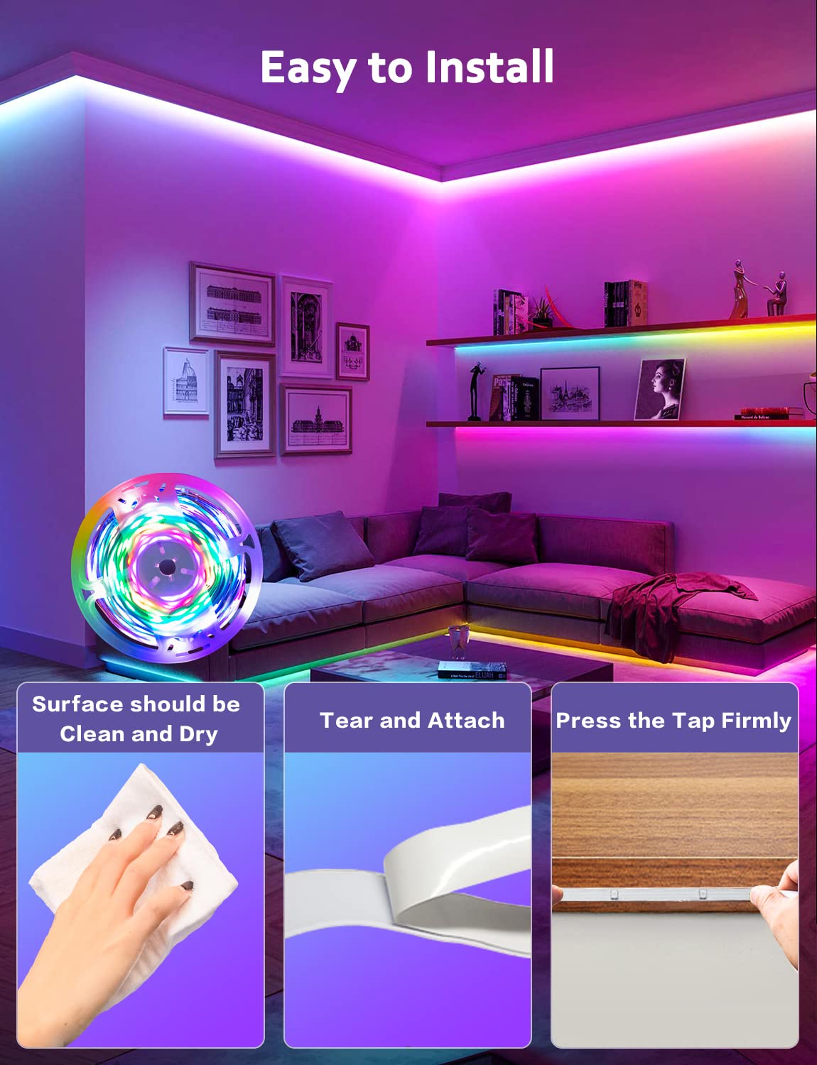 Daymeet LED Strip Lights, Chasing Effect 10M RGB Dream Color USB Led Strip Lights Color Changing Lights Bluetooth Music Sync with Remote App Control Non-Waterproof Rainbow Led Light Strip for Bedroom