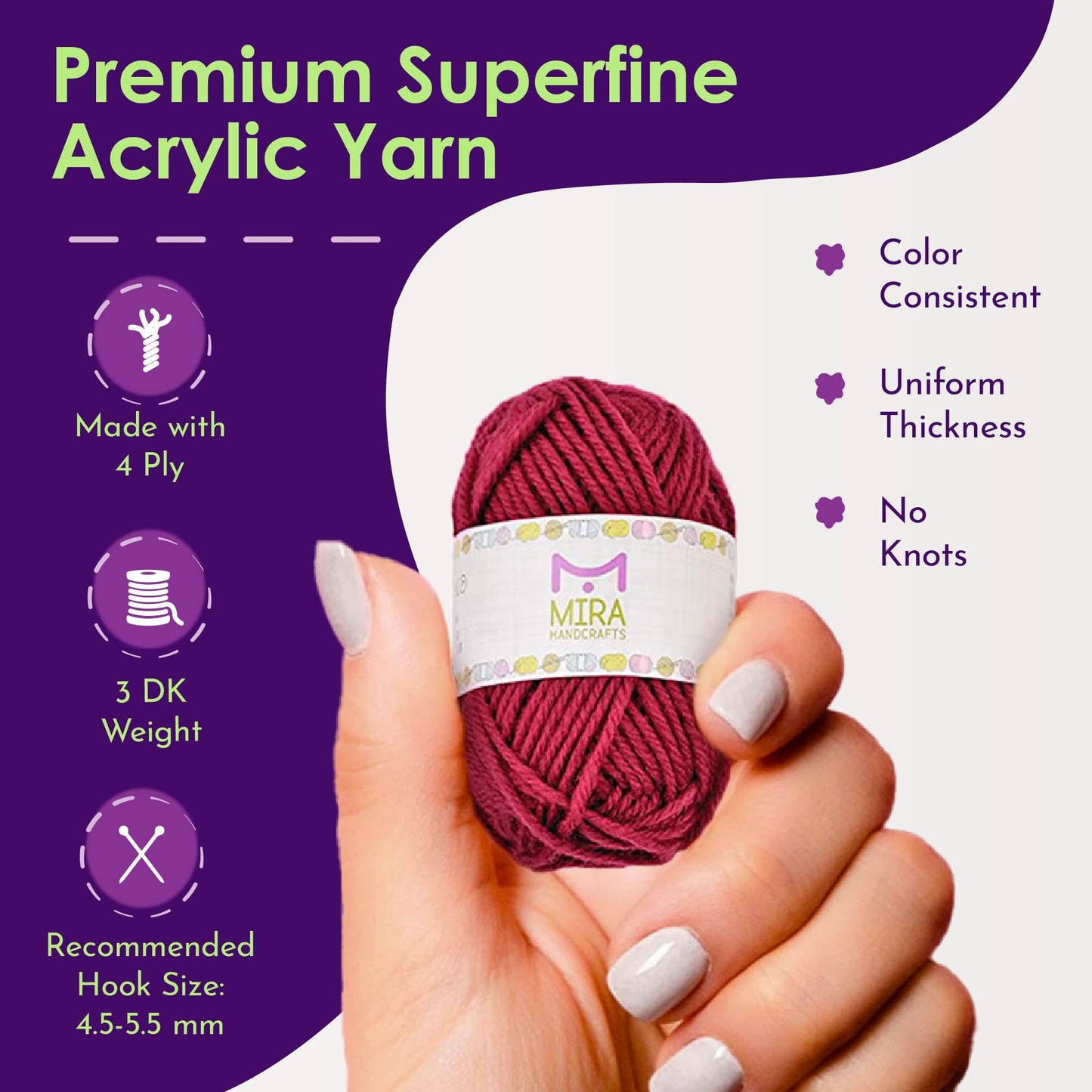 Basic Miniature Yarn Pack – 40 Yarn Bonbon Skeins 100% Acrylic - Total of 875 Yards (800 m) Colourful Yarn - Perfect for Any Crochet and Knitting Mini Project 40 Color Yarn