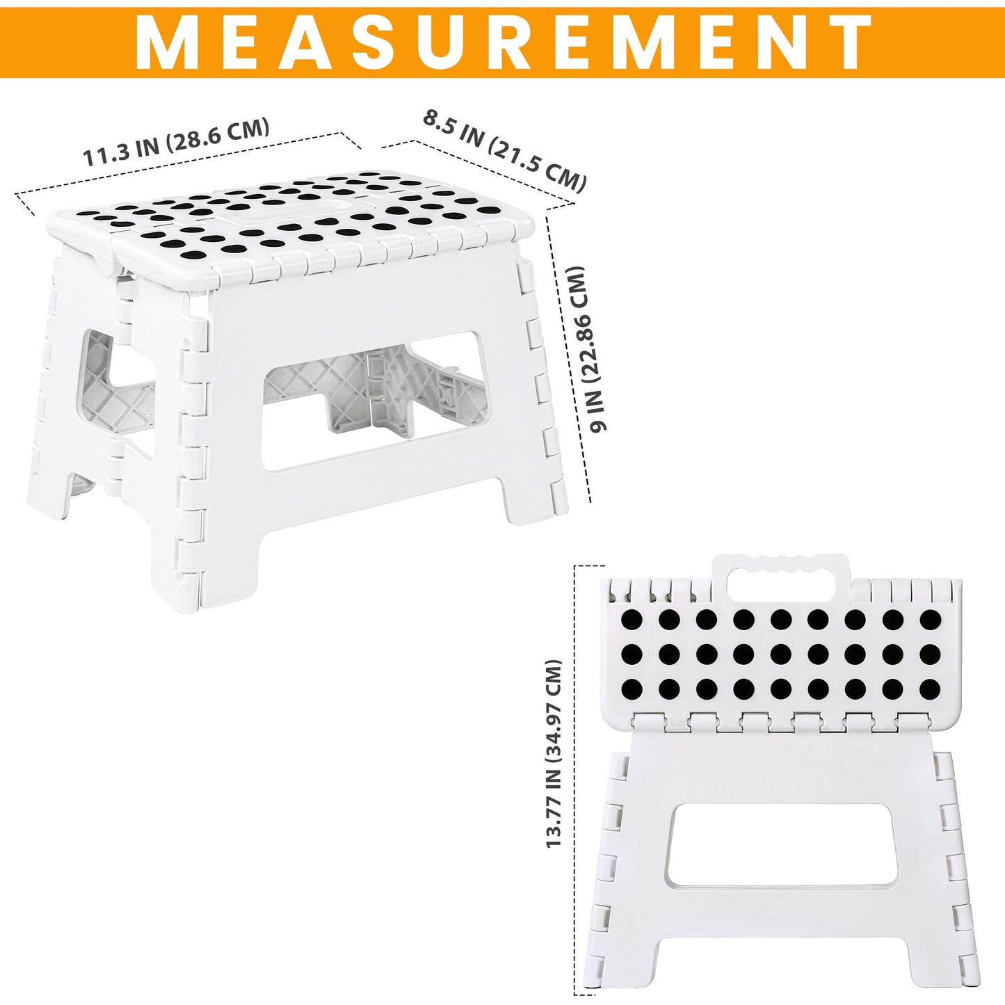 Utopia Home Folding Step Stool - 9” - Super Strong Foldable Step Stool - Lightweight For Kids & Adults with 300 lbs Holding Capacity - Great for Kitchen, Bathroom and Bedroom (White, 1) 9 Inch (Pack of 1) White