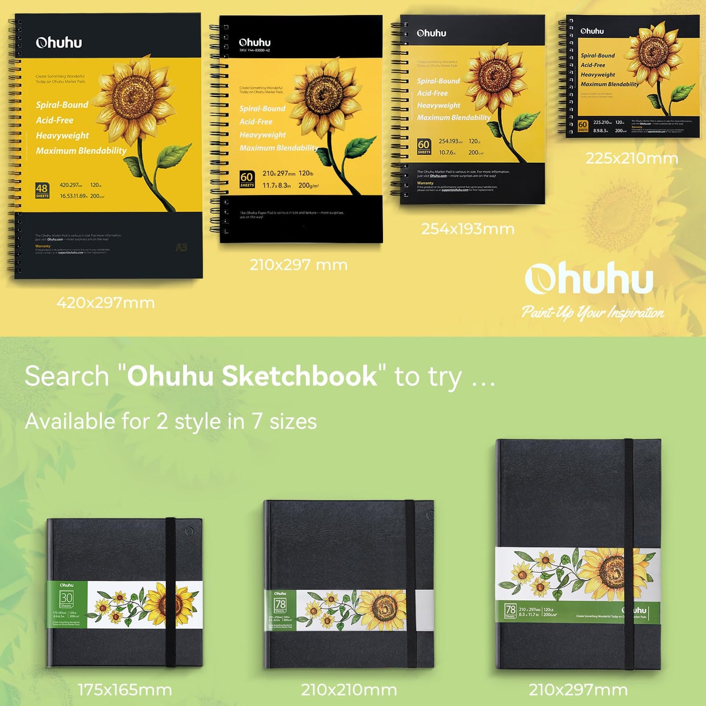 Ohuhu Sketchbook Spiral Bound - Alcohol Marker Paper - 120 Pages/60 Sheets - 200GSM Very Thick Smooth Drawing Papers - Portrait - Hardback Sketch Book for Drawing and Sketching, 22.5 x 21cm 8.9 x 8.3"