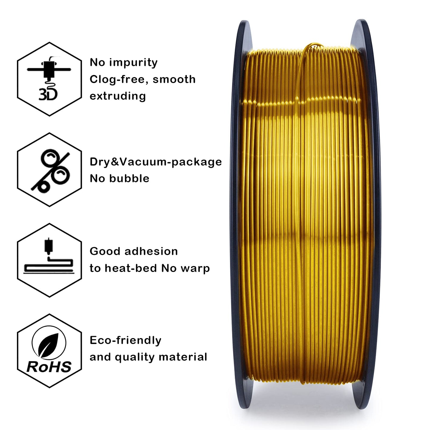 ZIRO PLA Silk Filament 1.75mm, 3D Printer Filament PLA Silky Series 1.75mm 1KG(2.2lbs), Dimensional Accuracy +/- 0.03mm, Gold