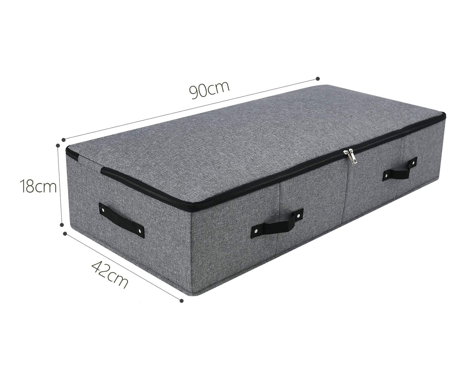 Foldable Under Bed Storage Box with Plastic Support Liner, 6 Handles, Zipper Lid, Blankets Clothes Comforters Storage Bin Organizer for Bedroom and Closet, 90×42×18cm, Black Grey