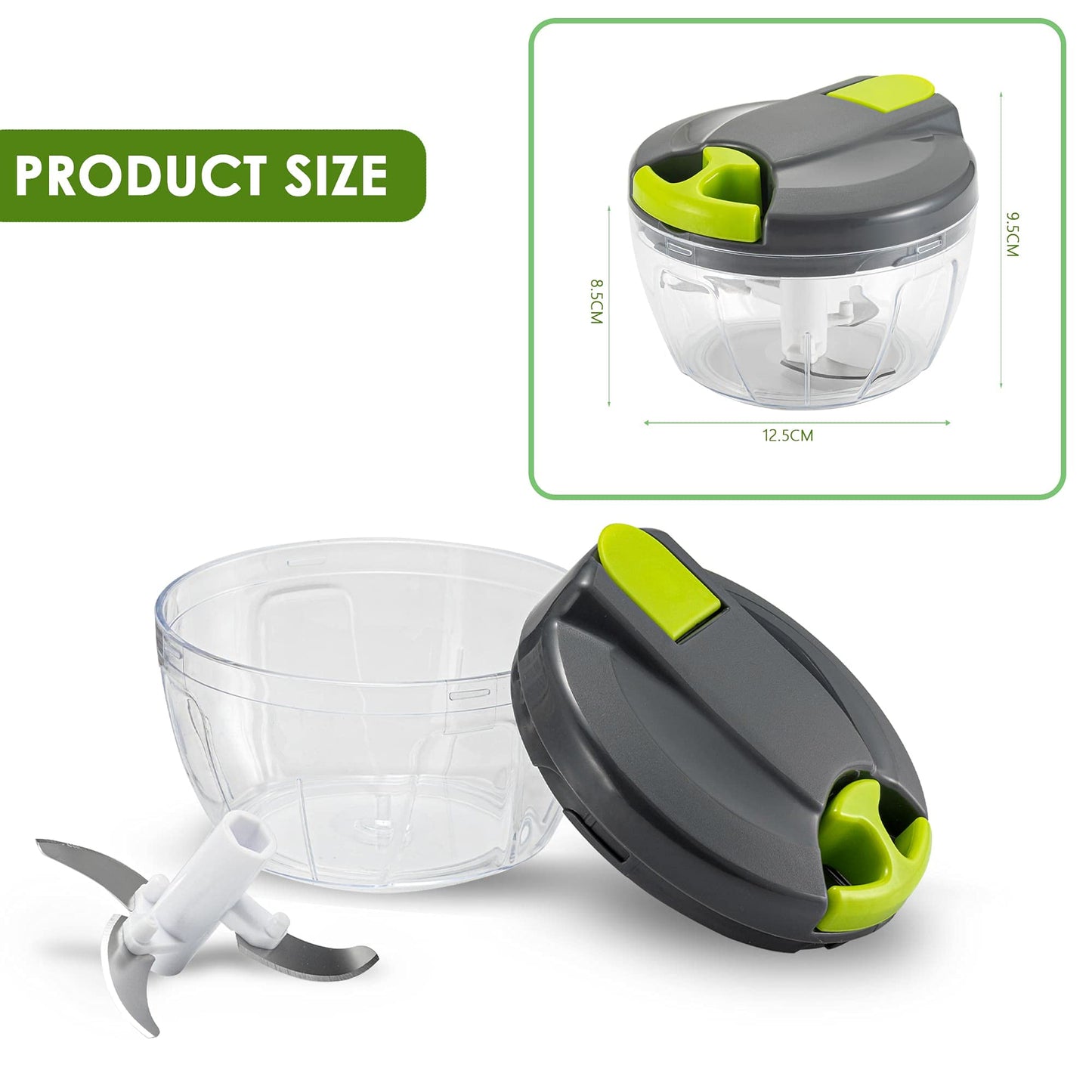 Sifenma Multi-Function Manual Food Chopper & Processors with Handle and Cover,Vegetable Chopper Shredder,Garlic Chopper,Suitable for Onions Garlic Peppers Carrots Fruits,Wonderful for Kitchen(Green) 500ml Green