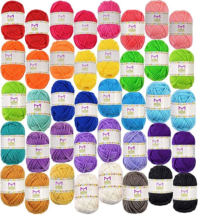 Basic Miniature Yarn Pack – 40 Yarn Bonbon Skeins 100% Acrylic - Total of 875 Yards (800 m) Colourful Yarn - Perfect for Any Crochet and Knitting Mini Project 40 Color Yarn