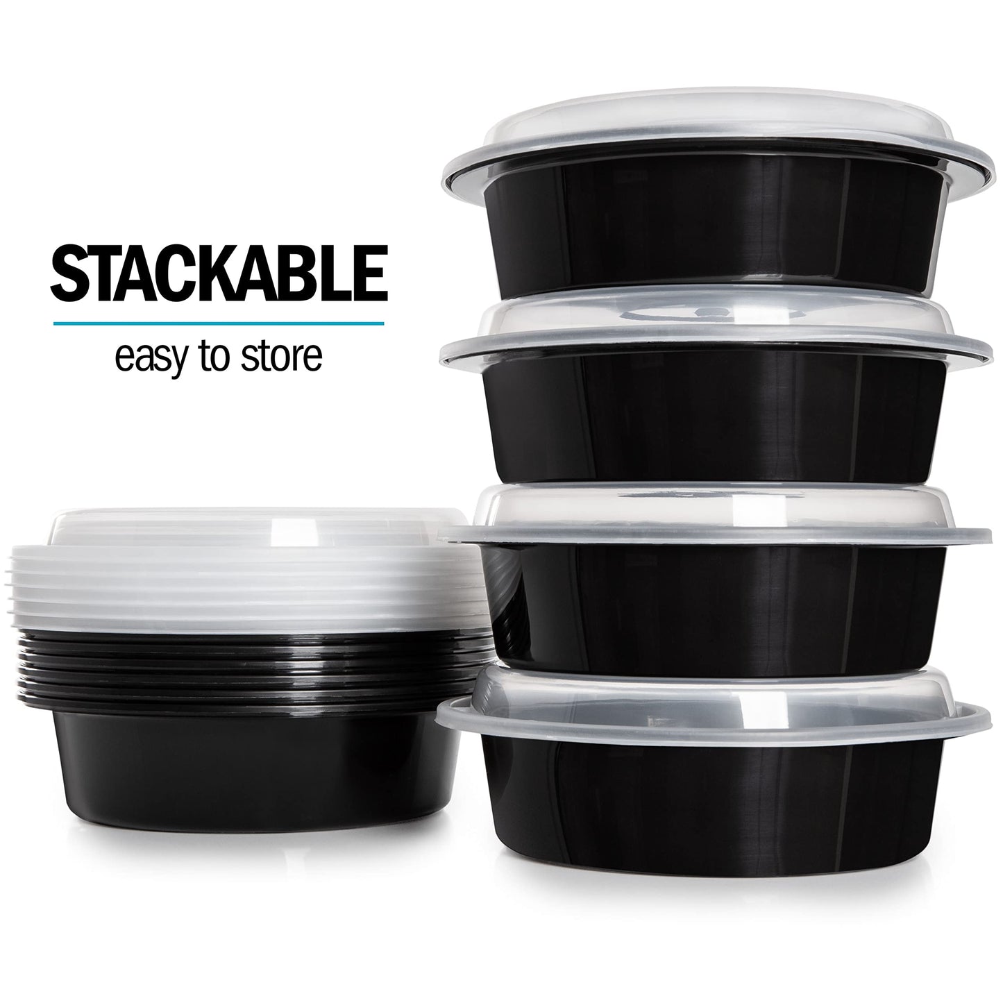 [30 Pack] Round Plastic Meal Prep Containers - Reusable BPA Free Food Containers with Airtight Lids - Microwavable, Freezer and Dishwasher Safe - Stackable Salad Bowls (28oz) 30