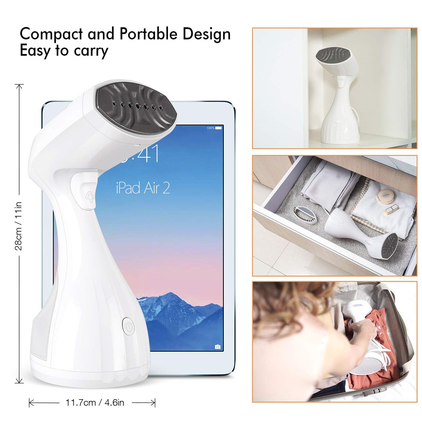 homeasy Clothes Steamer, 1500W Steam Iron Handheld Portable Garment Steamer for Home and Travel Clothing Steamer Wrinkle Remover 25s Fast Heat-up, 280ml White, Small (Updated Version)