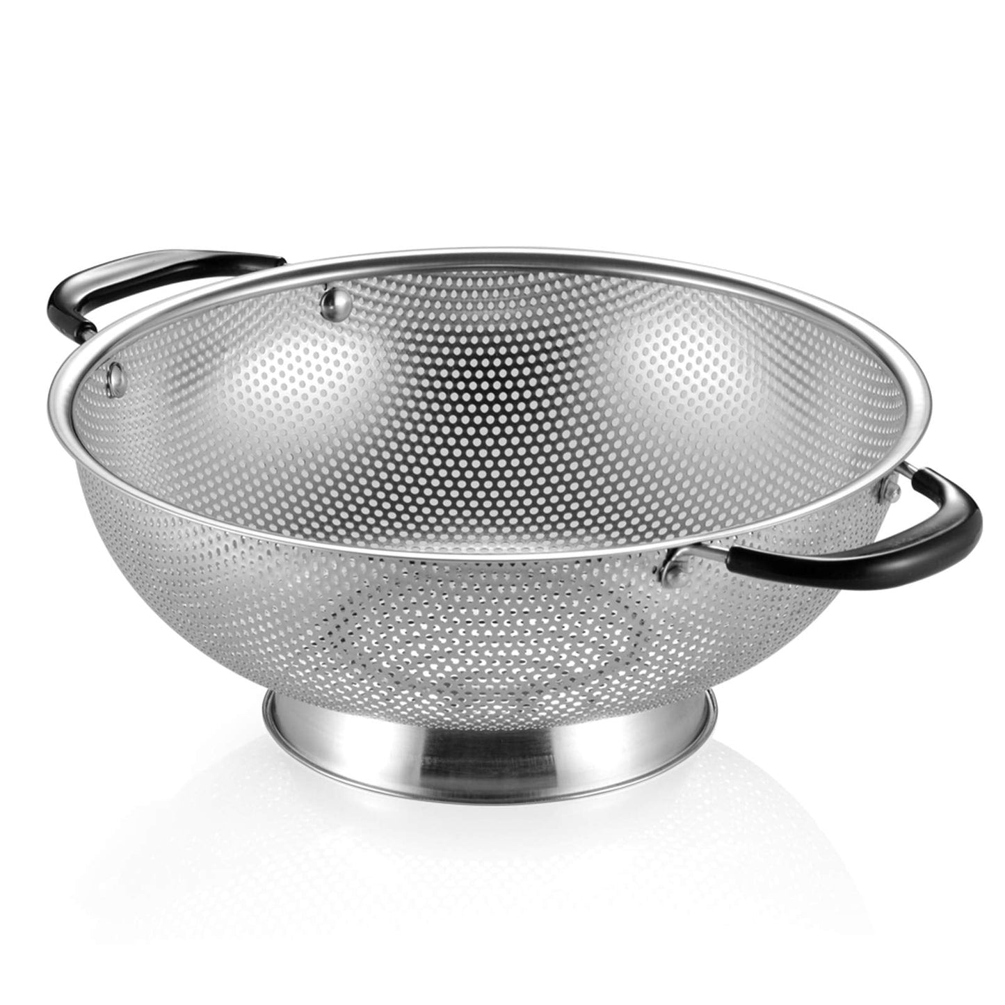 18/8 Stainless Steel Colander, Easy Grip Micro-Perforated 5-Quart Colander, Strainer with Riveted and Heat Resistant Handles, BPA Free, LFGB Approved. Great for Pasta, Noodles, Vegetables and Fruits