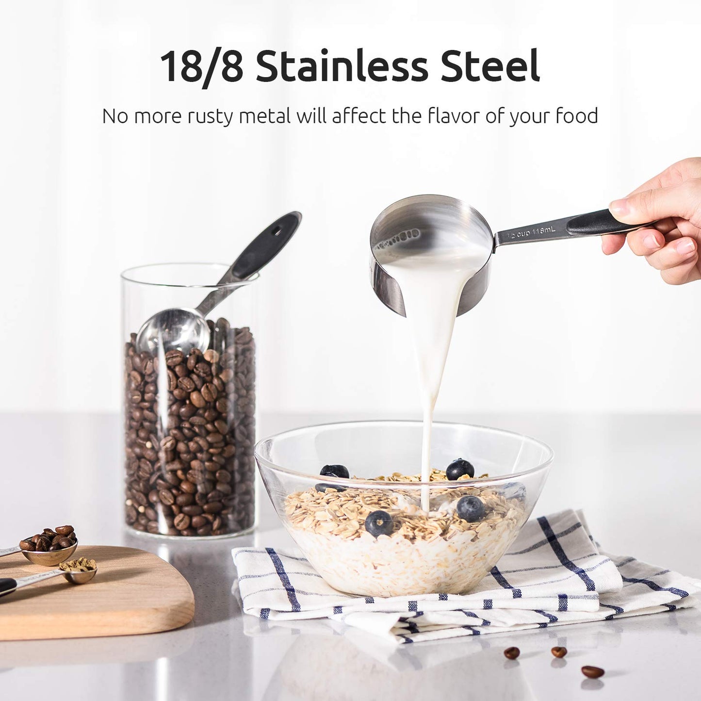 U-Taste 18/8 Stainless Steel Measuring Cups and Spoons Set of 10, Upgraded Thickness Handle (Black) (3) 10 Piece Black