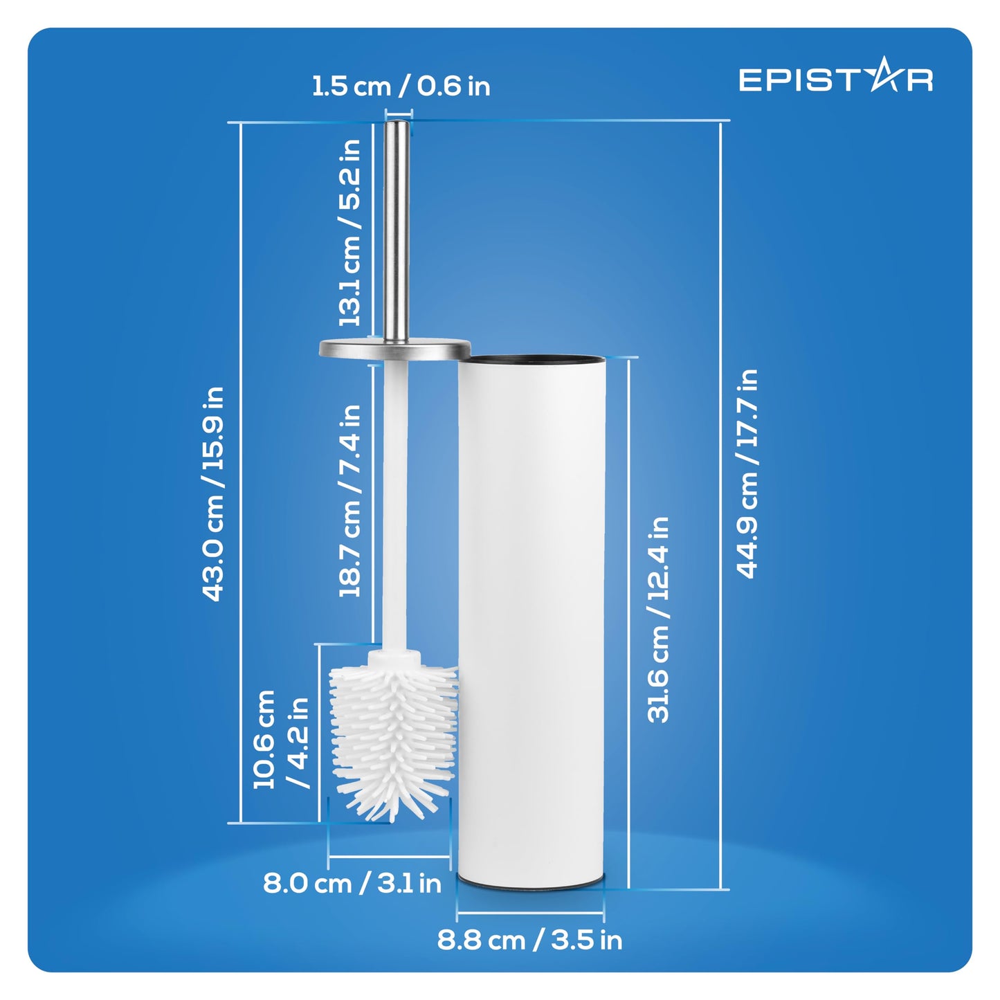 EPISTAR Silicone Toilet Brush & Holder Set, Stainless Steel (White) White