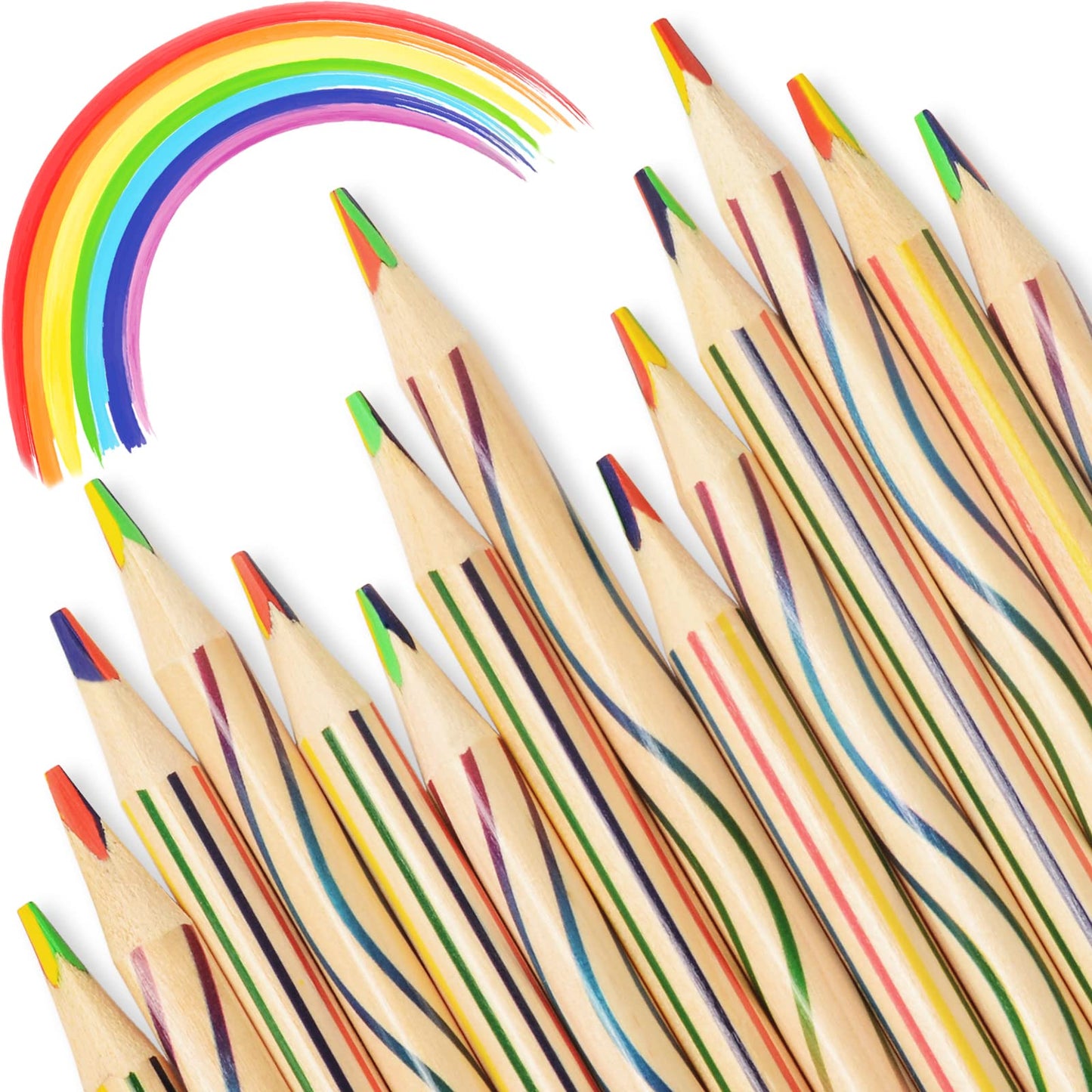 ThEast 30 Piece Rainbow Coloured Pencils, 4 in 1 Colouring Pencils for Kids, Multi Coloured Pencils for Adults Colouring, Drawing, Pre-sharpened, Pencils for Party Bags