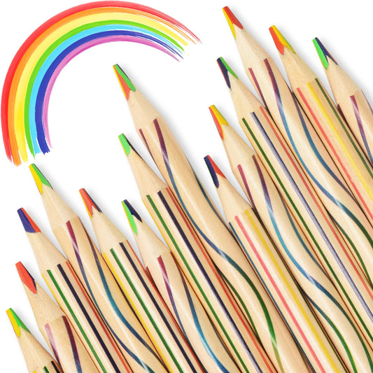 ThEast 30 Piece Rainbow Coloured Pencils, 4 in 1 Colouring Pencils for Kids, Multi Coloured Pencils for Adults Colouring, Drawing, Pre-sharpened, Pencils for Party Bags