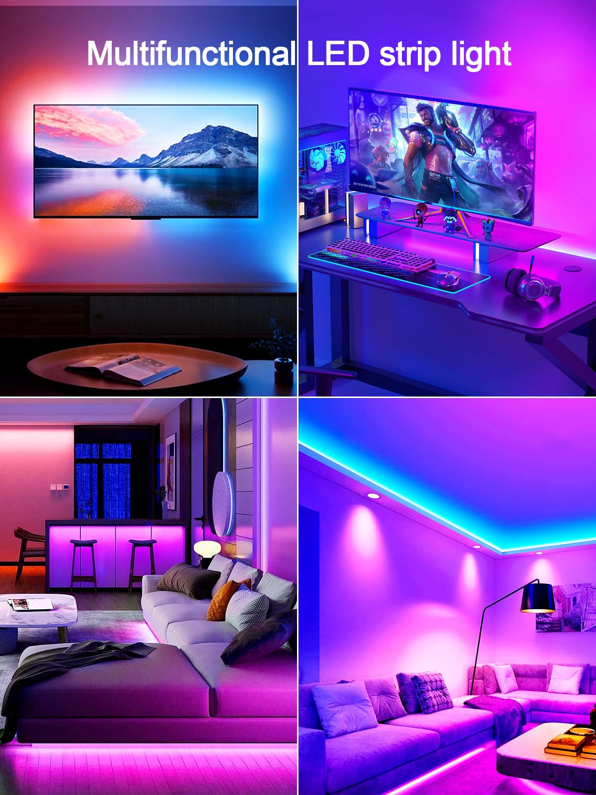 GIPOYENT TV Light Strip, Music Sync LED TV Backlight, for 32-60 Inch TV, LED TV Light with Bluetooth Function - RGB Color Changing Light Strip for Home Theater (9.8ft) 9.8FT for 35"-55"TV