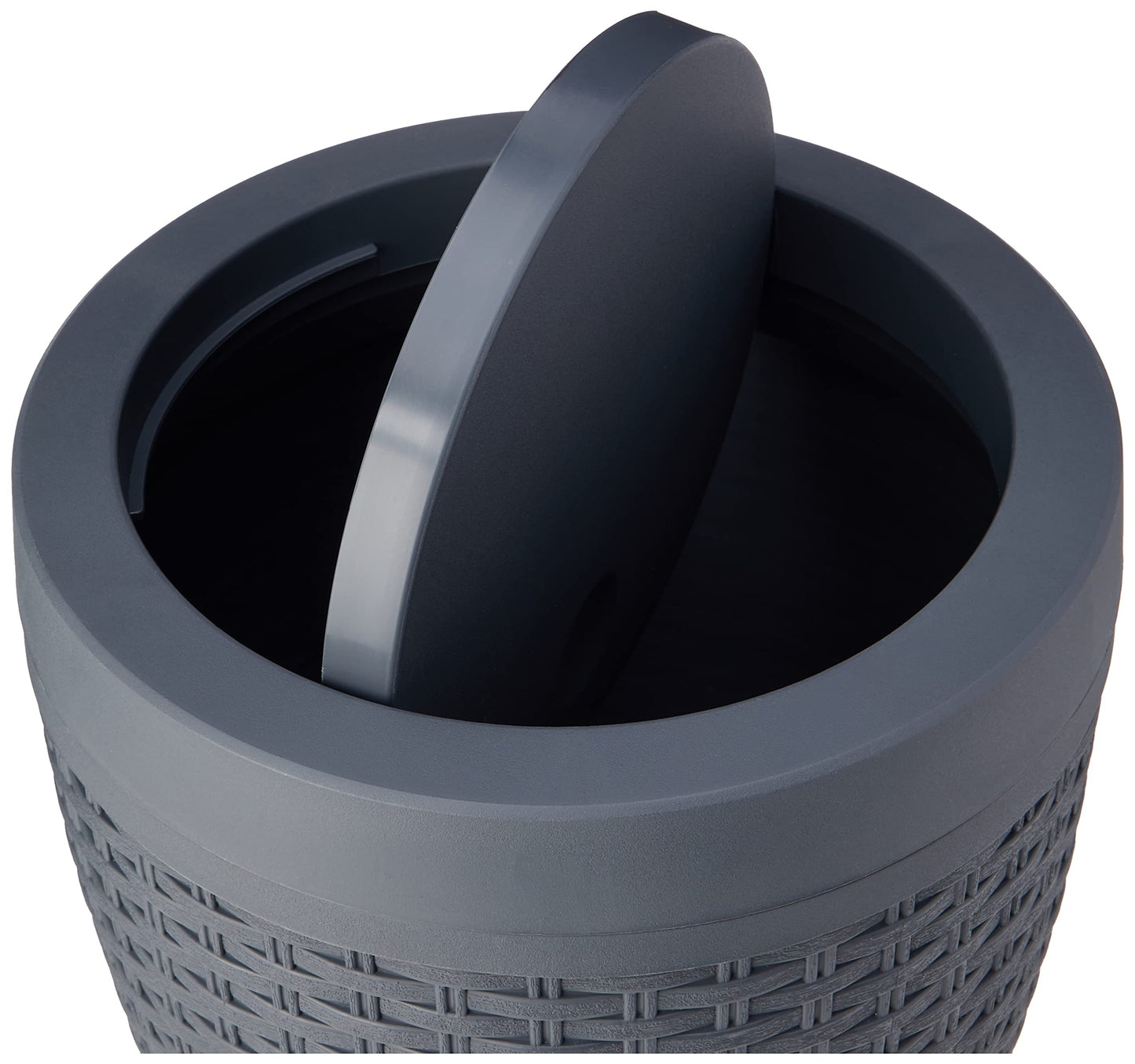 Addis Faux Rattan Round Swing Lid Bathroom Bin, Charcoal, 517488 Swing Bin