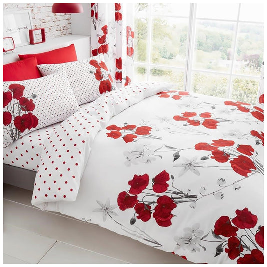 GC GAVENO CAVAILIA Easy Care Blossom Bedding Double Bed Set, Washable Botanical Duvet Cover Sets, Breathable Quilt Covers, Red