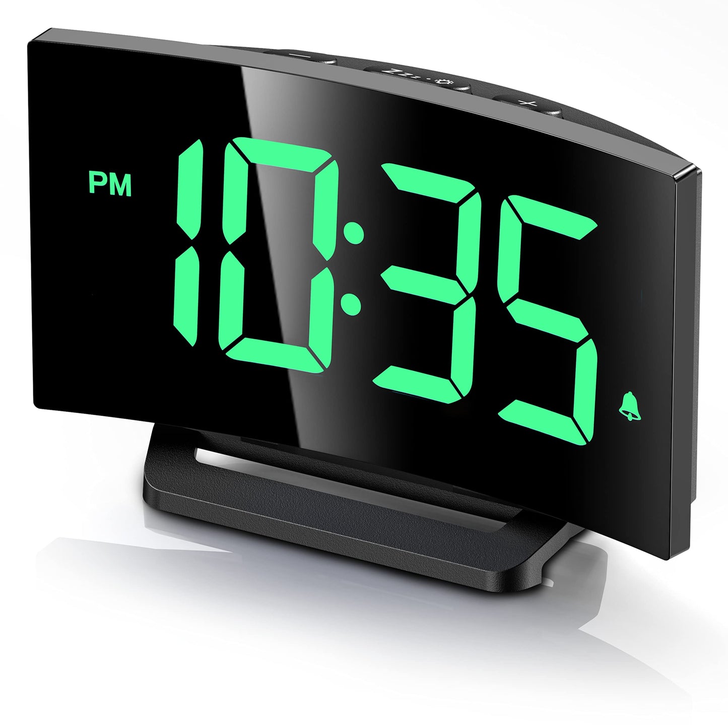 GOLOZA Digital Alarm Clock for Bedrooms, with Modern Curved Design, Conspicuous Green LED Numbers, 6 Levels Brightness, 2 Volume, 3 Tones, Snooze, Power-Off Memory, 12/24H, Bedside 3#green Digit