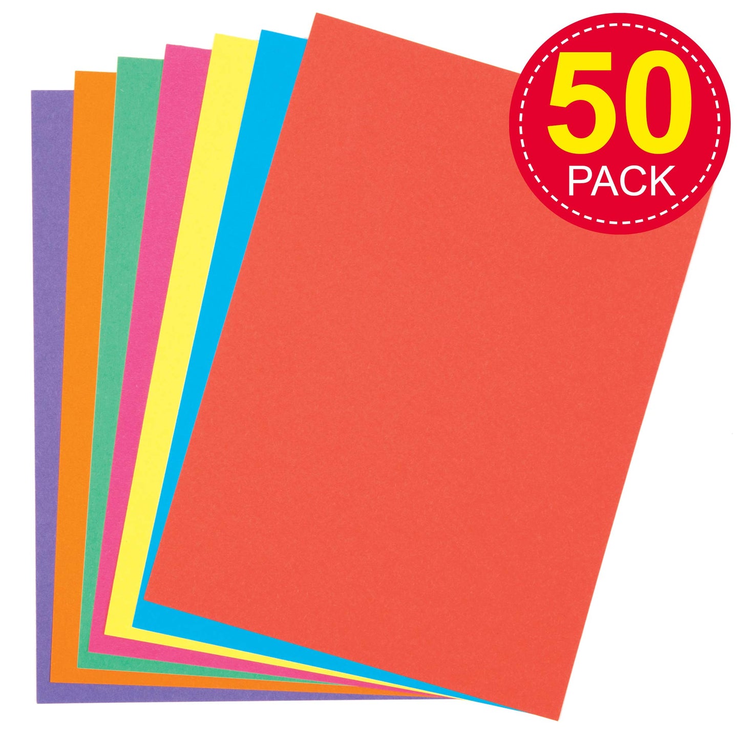 Baker Ross AV534 A5 Rainbow Coloured Card (220gsm), Perfect for Children's Art & Craft Activities, Collages, Model Making and More (Pack of 50), Assorted