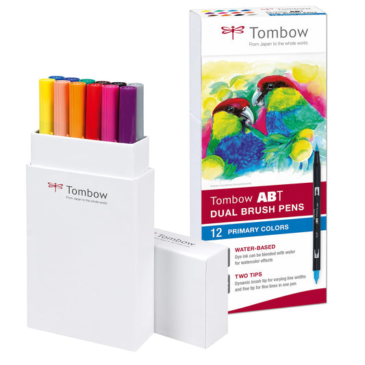 Tombow ABT Dual Brush Pen - Primary Colours (Pack of 12)