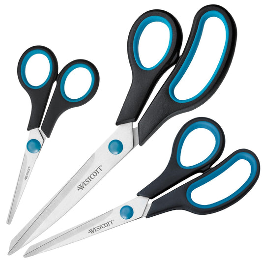 Westcott N-9002700 Easy Grip Soft Grip Scissor - Black/Blue (Set of 3) scissor set