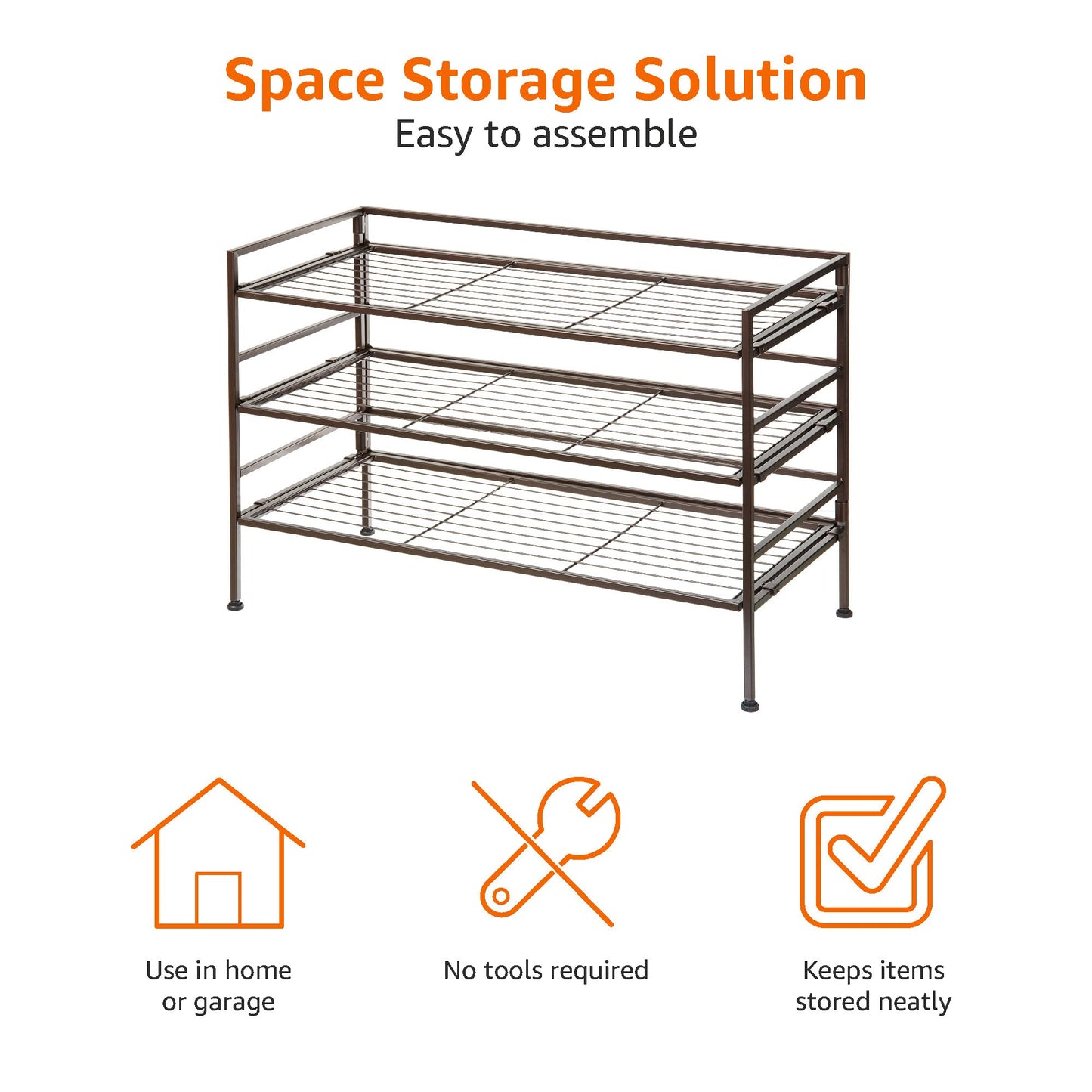 Amazon Basics 3-Tier Shoe Rack Organiser, Holds 9-Pair, Brown, 67.8 x 32 x 47.5cm (LxWxH)