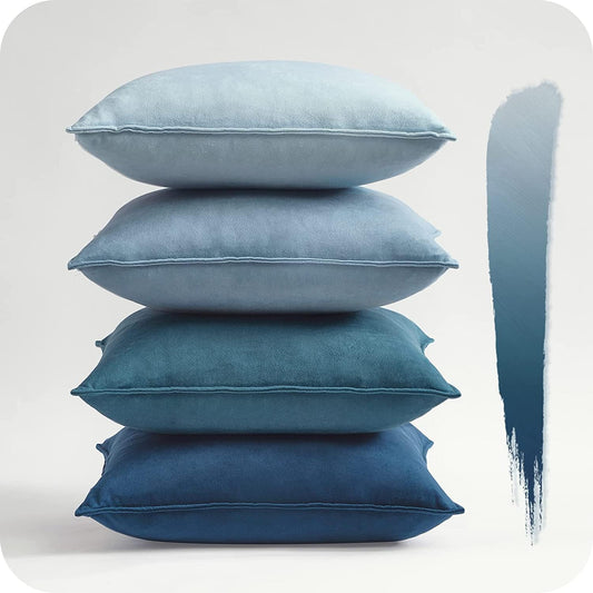 Topfinel Blue Cushion Covers 45cm x 45cm Summer Sofa Bed Colorful Cushions Soft Pillow Case 18x18 Velvet Scatter Decorative Cushions Pillow Cover for Livingroom Bedroom Invisible Zipper,Set of 4 45x45cm