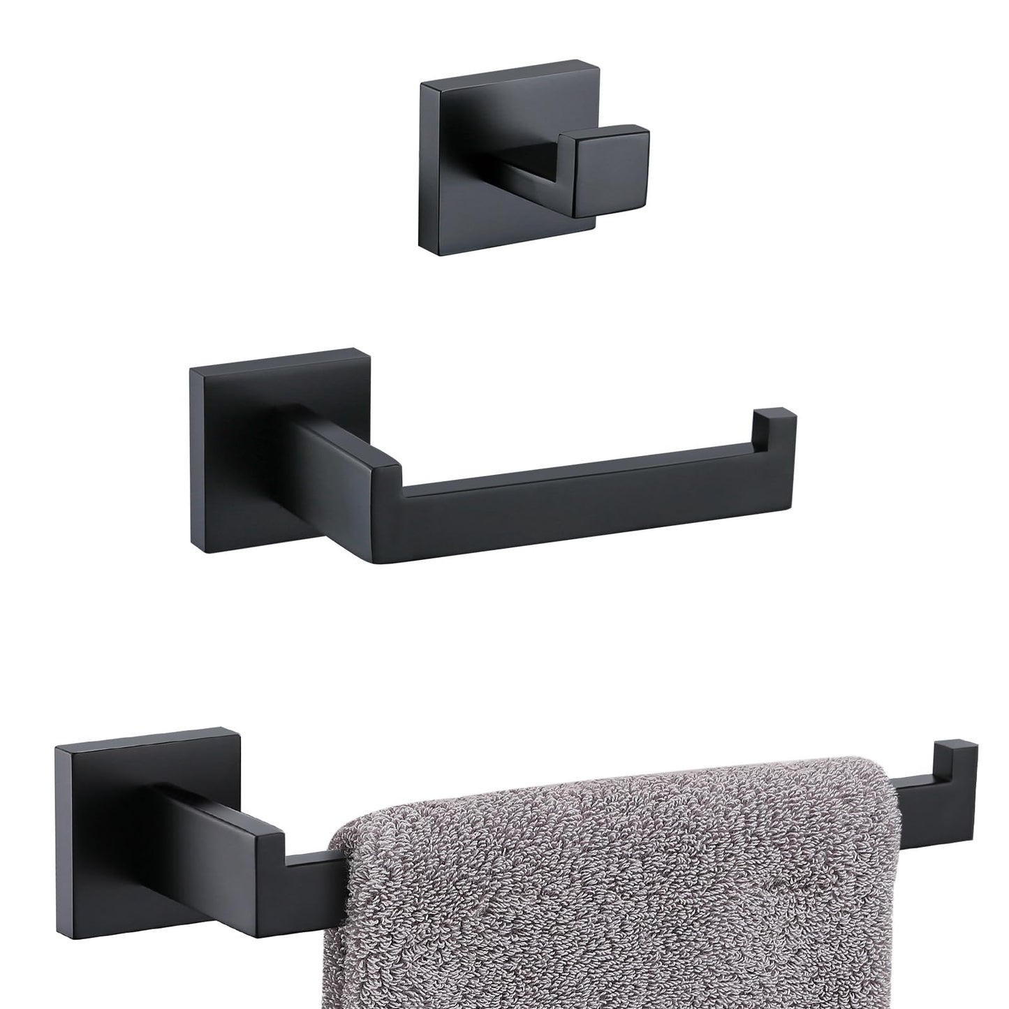 TURS 3 Pieces Matte Black Toilet Accessories,SUS 304 Stainless Steel Robe Hooks,Toilet Roll Holder and Towel Rail Set,Chrome Bathroom Accessories,Bathroom Accessory Set,Wall Mounted,A7010B 3-Piece Set