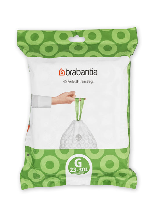 Brabantia Bin Liners, Size G, 23-30 L - 40 Bags ,White,375668 40 Count ( Pack of 1) White - Code G