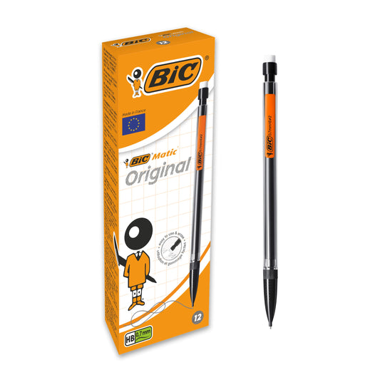 Bic Matic Original Mechanical Pencils, Perfect for School and Office Use, 0.7 mm Black (HB), Includes 3 HB Lead Refills and Eraser, 12 Count (Pack of 1) Single