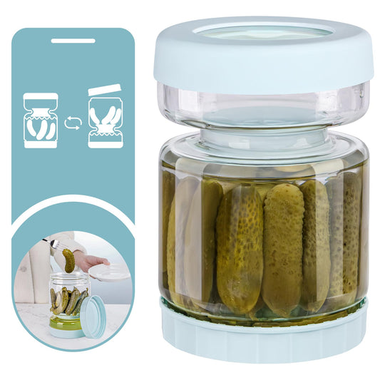 WhiteRhino Pickle Jar Glass with Strainer Hourglass,1500ML Flip Olive Container for Kitchen Storage,Upside Down Pickle Kimchi Jar,Leakproof Airtight Lids and Refrigerator Dishwasher Safe Large Pickle Jar / 1500ml