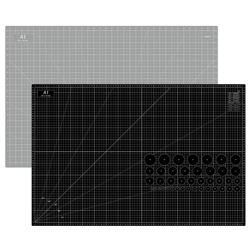 Headley Tools 24 x 36 Inch Thickened Self Healing Sewing Cutting Mat, A1 Rotary Cutting Sewing Mat for Crafts, Double Sided 5-Ply Table Cutting Board for Fabric Quilting Leather Arts Hobby, Grey/Black Black/Grey A1: 60×90 cm