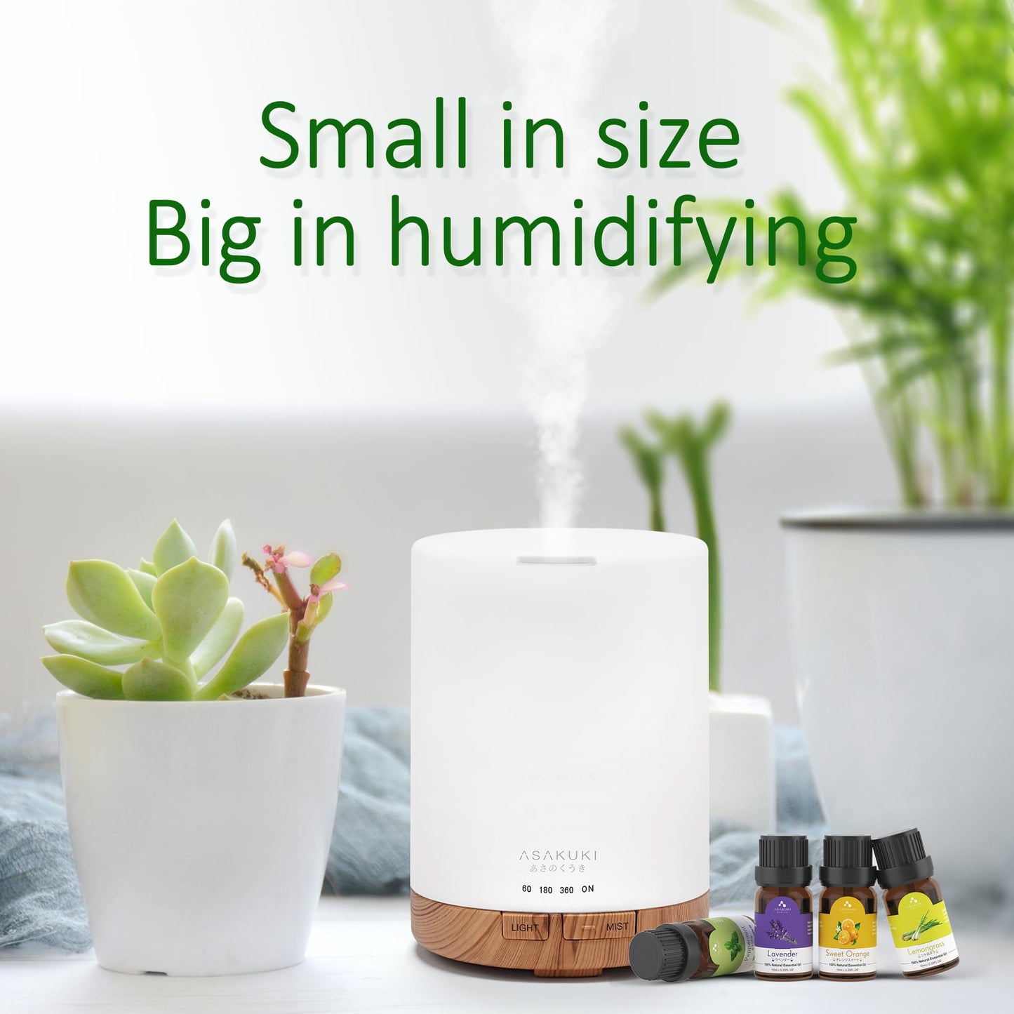 ASAKUKI 300ml Aroma Diffuser for Essential Oils with 6Pcs*10ml Pure Essential Oil Gift Set, Cool Mist Essential Oil Diffuser with 4 Timer Setting, 15 Color Lights, Auto Shut Off Z-yellow Wood With Oil