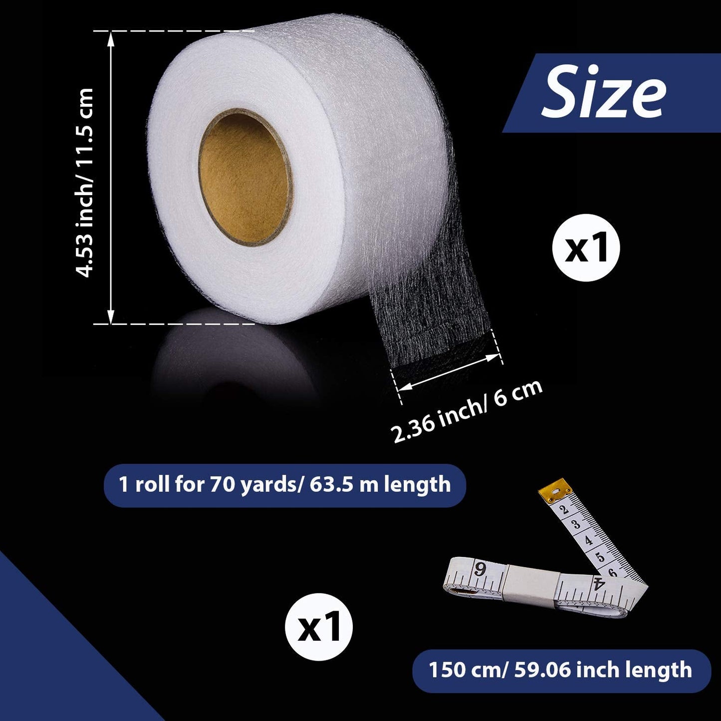 70 Yards Iron On Hem Tape Extra Wide Web Fabric No Sew Hem Tape Roll Iron on Tape with Tape Measure for Jeans Hems Curtain Trousers Garment Clothes (60 mm Wide) 60 mm Wide