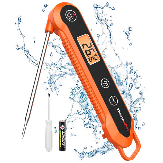 ThermoPro TP03H Meat Thermometers with Foldable Food Temperature Probe, IPX6 Waterproof Food Thermometer with Calibration Lock Function Backlight LCD Screen Cooking Thermometer for Oil Candy Milk Jam Matte Orange