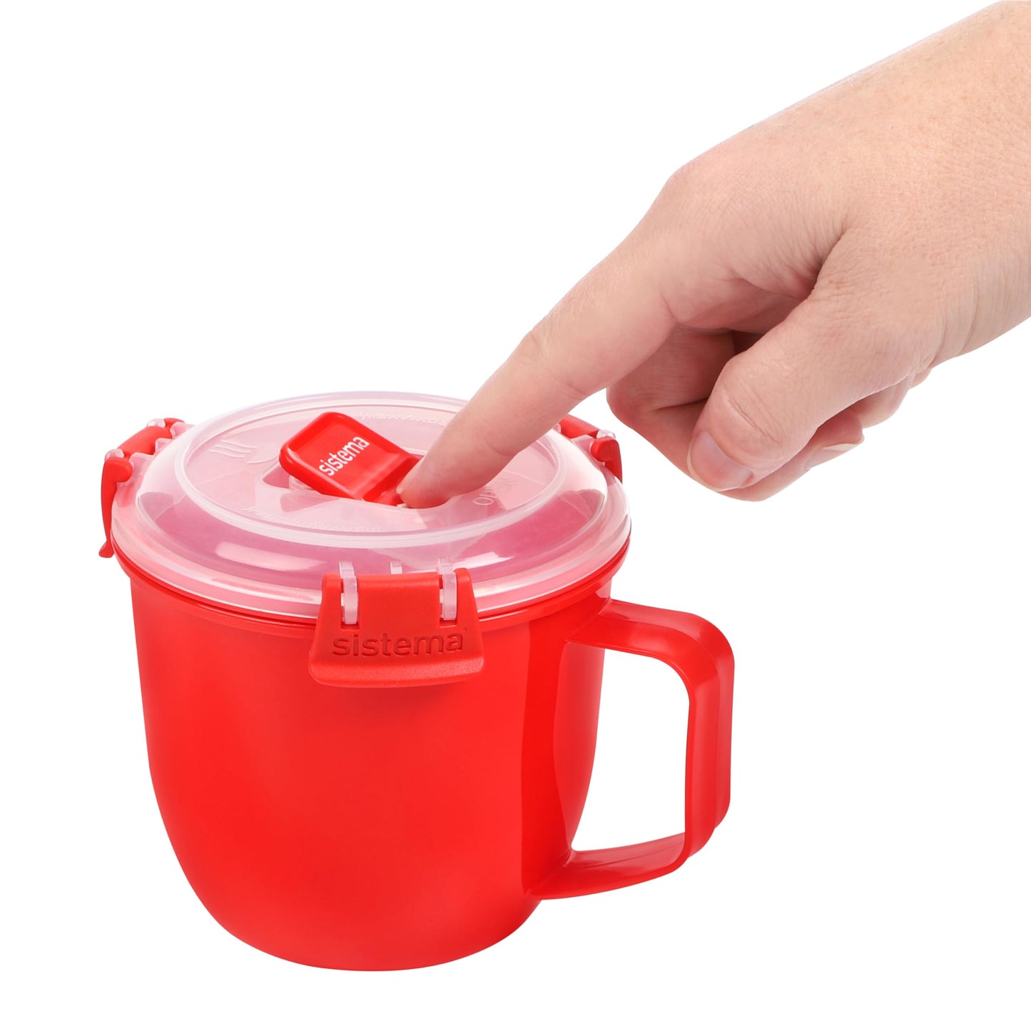 Sistema Microwave Small Soup Mug, Microwave Food Container, 565 ml, BPA-Free, Red/Clear 1 Count (Pack of 1)