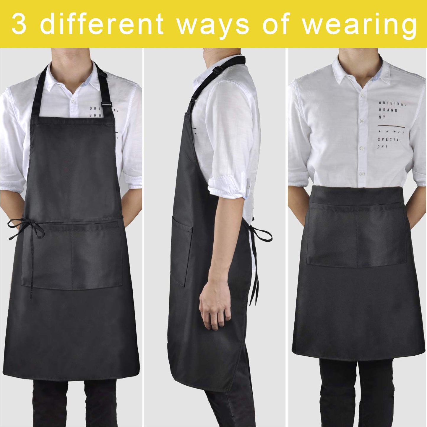 Viedouce 2 Packs Apron Cooking Kitchen Waterproof,Adjustable Chef Apron with Pockets for Home,Restaurant,Craft,Garden,BBQ,School,Coffee House,Apron for Men Women Without Logo-black