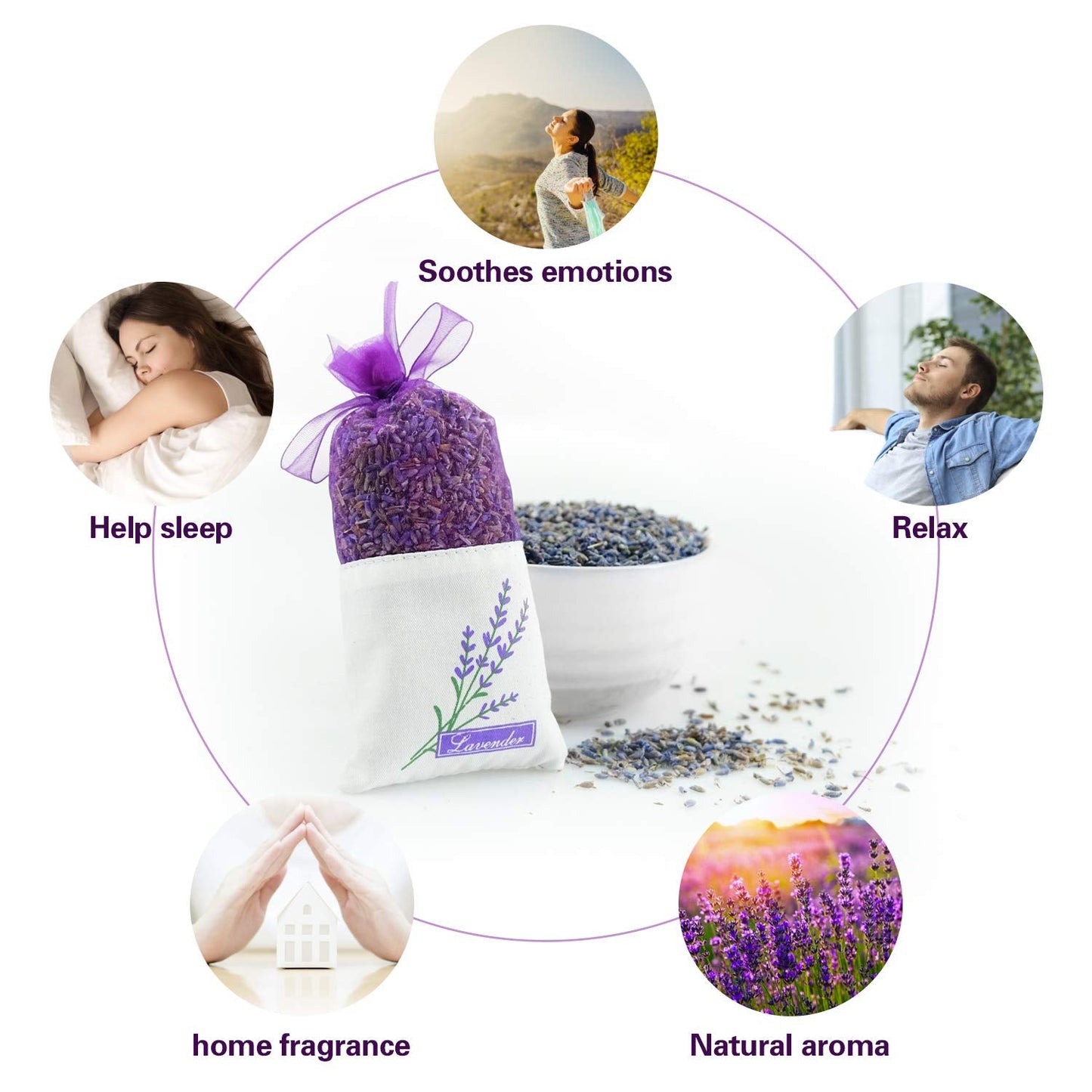 Dried Lavender Sachets, Lavender Bags, 8 x 30g Dried Lavender Flower Buds Sachets, Fragrance Bags, Home Fragrance Scented Sachets for Drawer Closets Car Wardrobes Bathrooms Purple-lavender