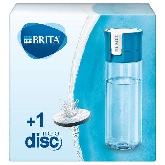 BRITA Water Filter Bottle, Compatible with BRITA Microdisc, Filters As You Drink, Reduces Chlorine and Organic Impurities, Hormones and Pesticides While Preserving Key Minerals, Blue Single