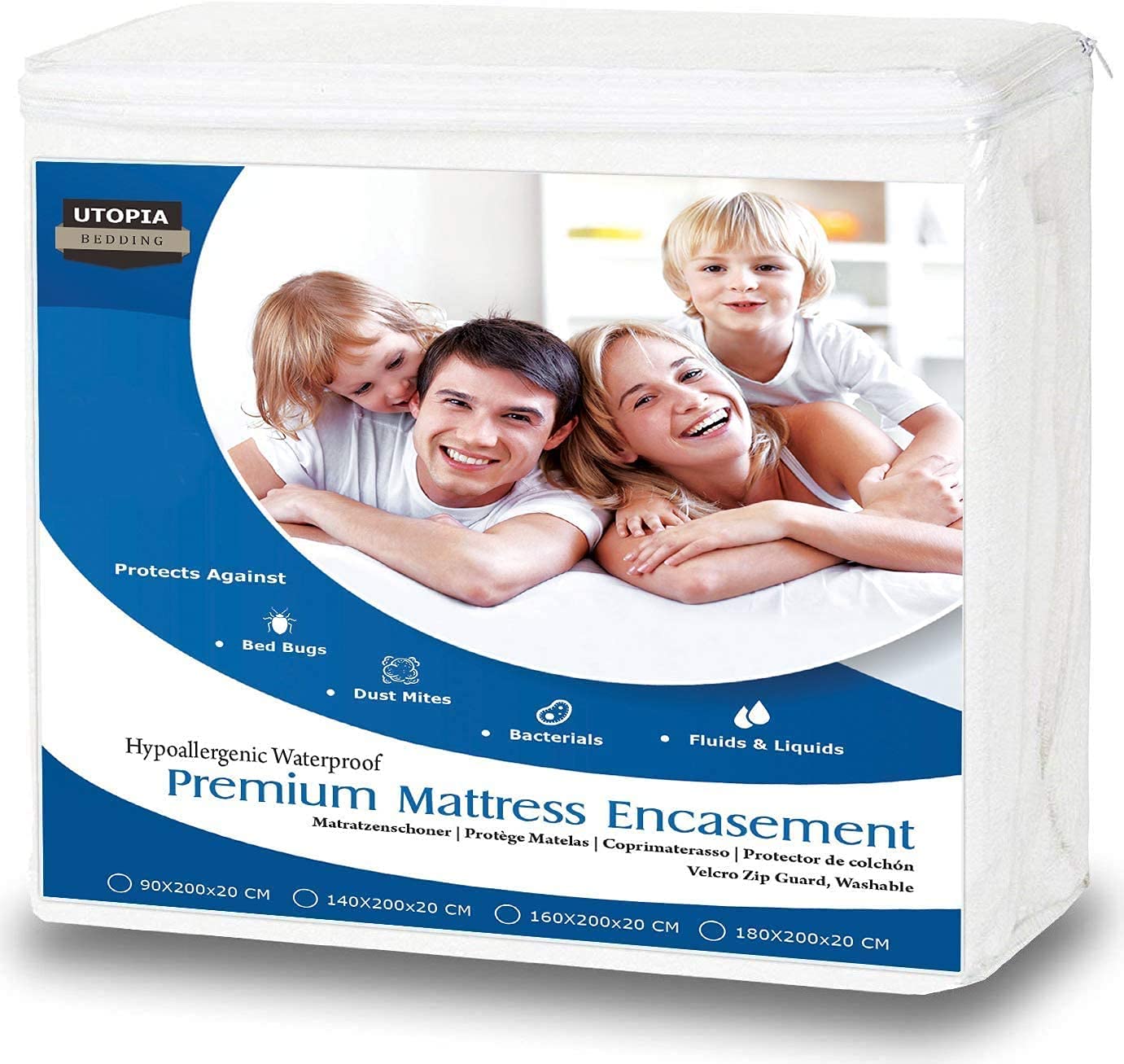 Utopia Bedding Waterproof Mattress Encasement - Double Bed 135 x 190 x 30 cm, Premium Zippered Mattress Protector, Bed Bug and Dust Mite Proof Mattress Cover - White Double - 135x190x30 cm