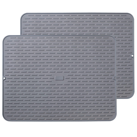 To encounter Silicone Dish Drying Mat - Extral Large 24" x 18" - Set of 2 Flexible Rubber Drying Mat, Heat Resistant Silicone Trivet, Counter Top Mat, Dish Draining Mat, Sink Mat 24" x 18" Light Grey