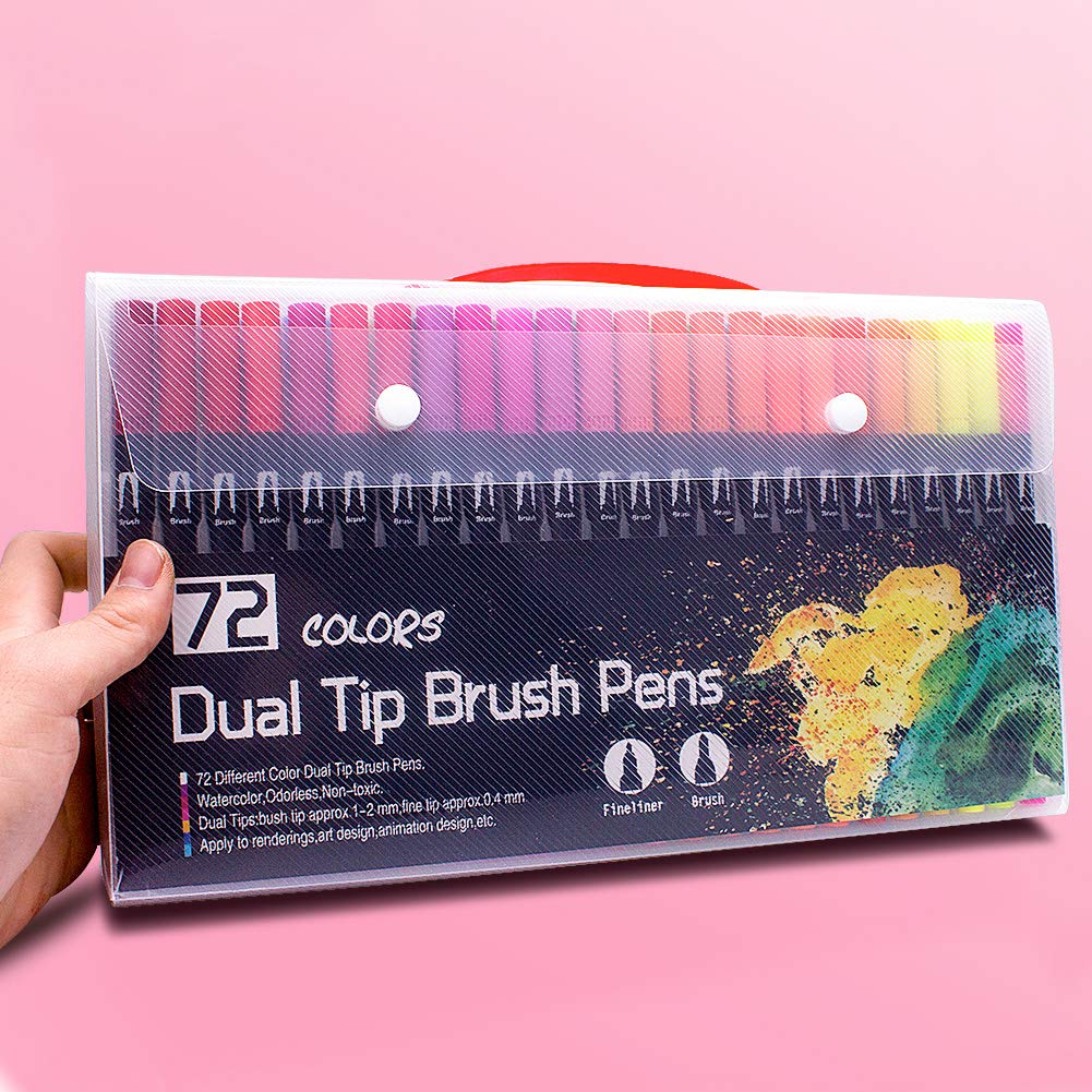 72 Colours Dual Tip Brush Pens Felt Tip Pens Colouring Pens for Adults and Kids Painting Colouring Sketching Drwaing 72