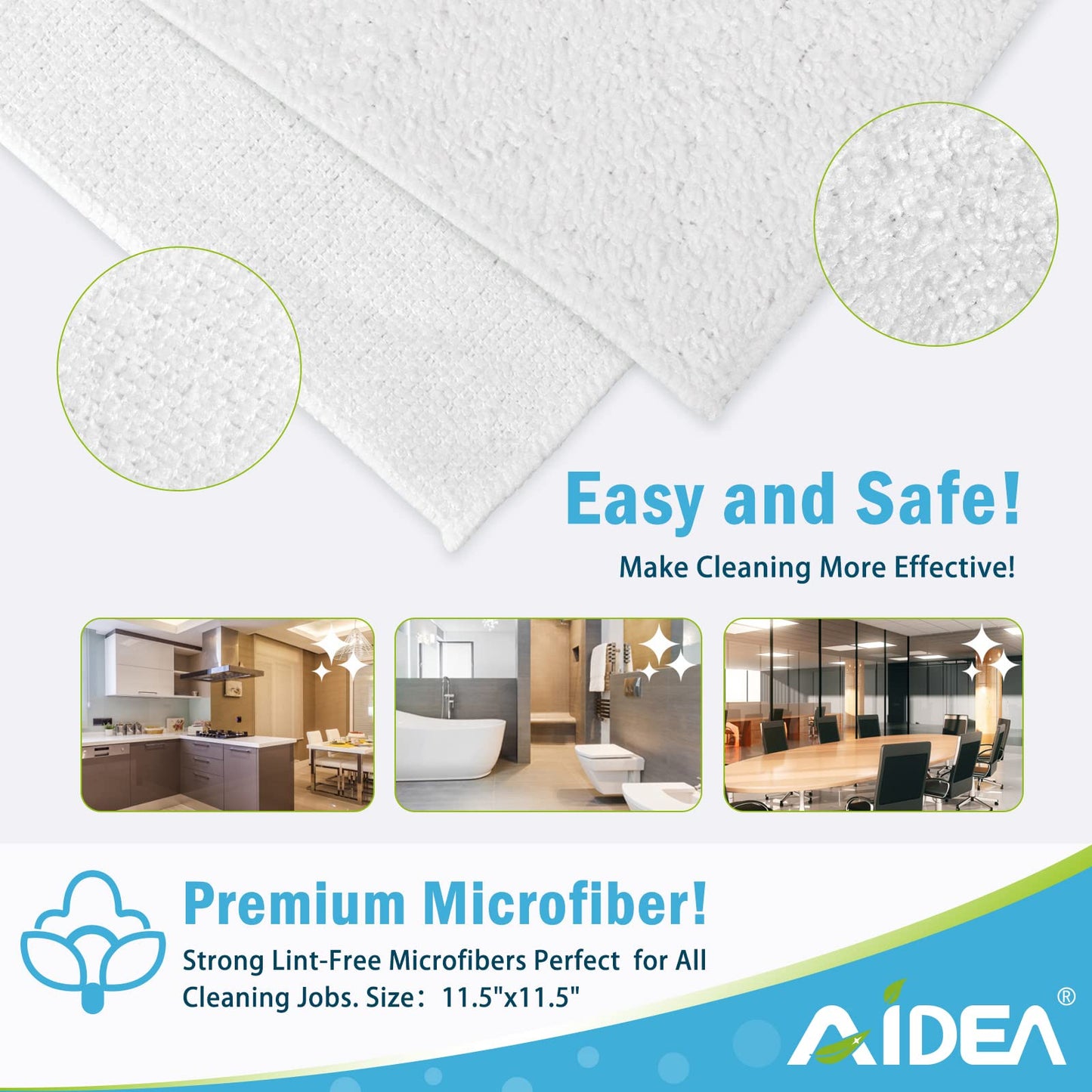 AIDEA Microfibre Cleaning Cloths Pack of 8, Multifunctional Reusable Cleaning Towels, Lint Free Streak Free Washable Cloth Duster for House, Kitchen, Car, Moto, Windows 29 x 29 cm White