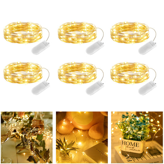 Brightown 6 Pack Led Fairy Lights Battery Operated, 2m 20 LED Copper Wire Battery String Lights, Warm White Fairy Lights Indoor for Bedroom Wedding Jars Bottle Decorations (Warm White)